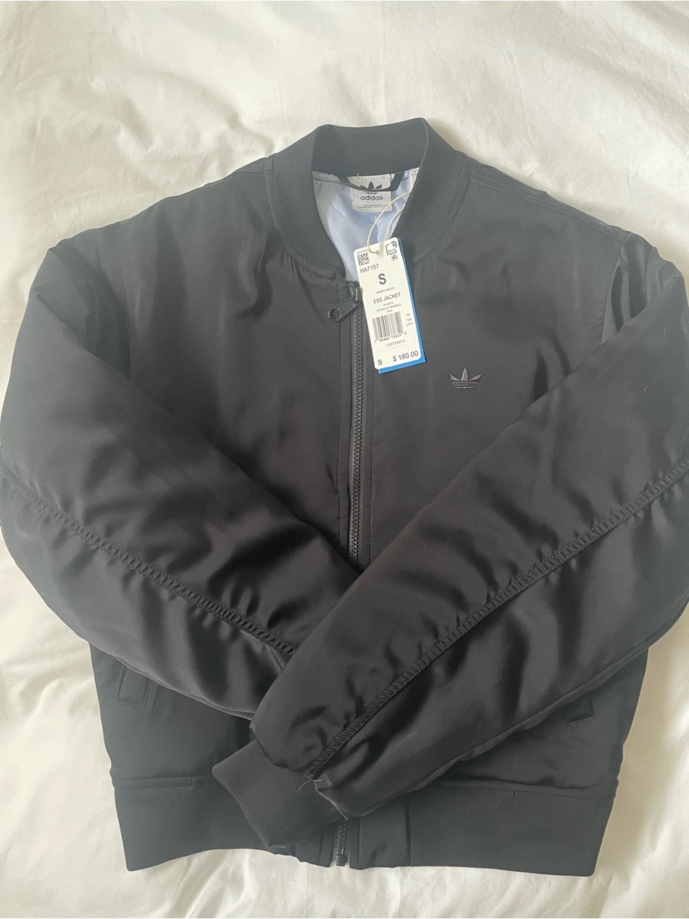 Adidas Originals Premium Essentials Satin Bomber Jacket Black Small NWT $180